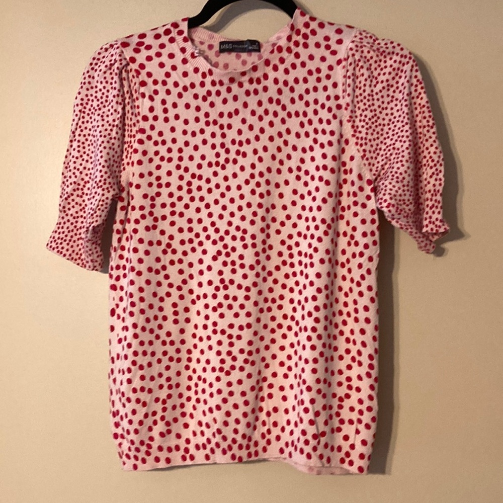 Marks & Spencer Pink Polka Dot Short Sleeve Blouse